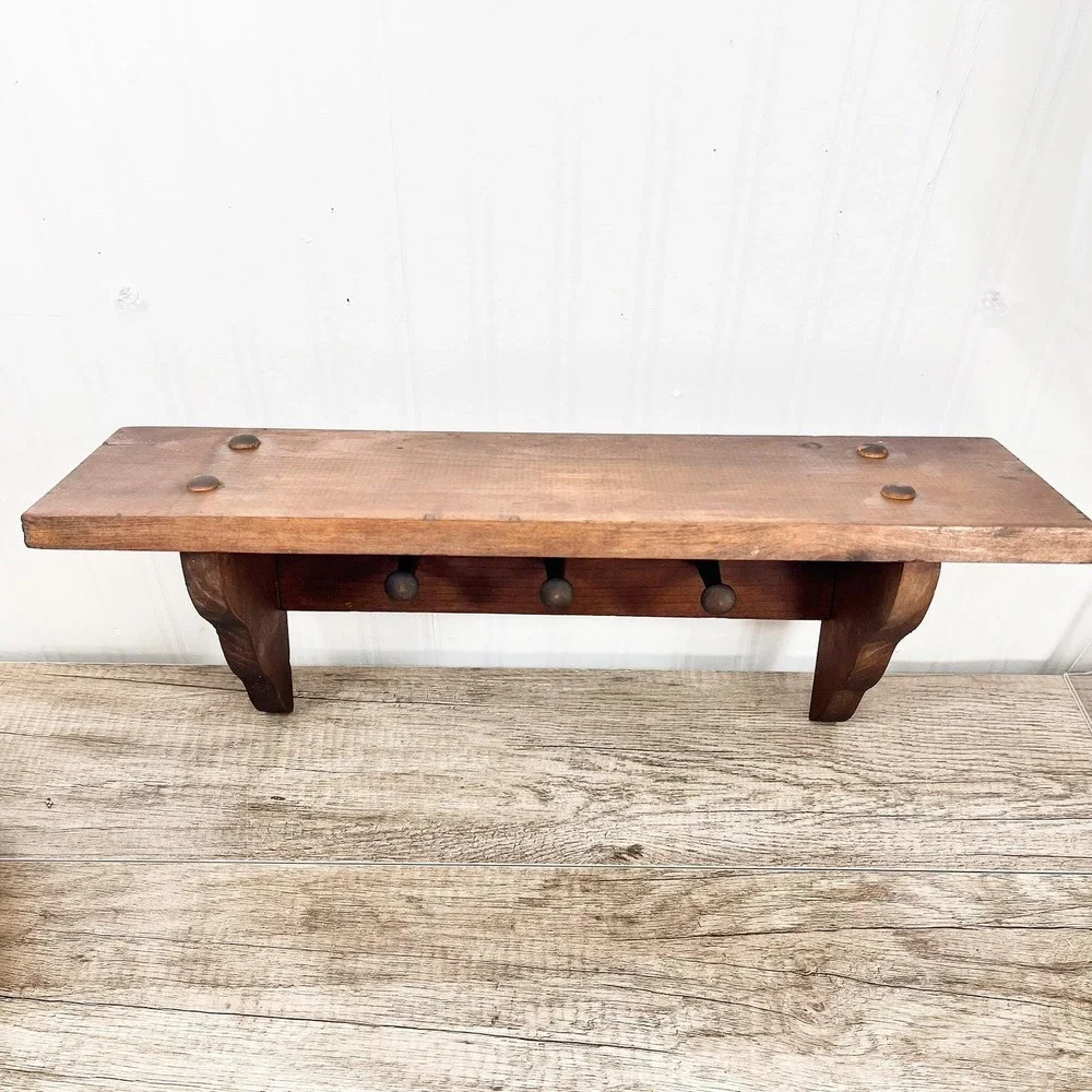 Vintage Midcentury Modern Wood Shelf: Curio Trinket Display